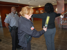 Citizen being searched before courthouse entry